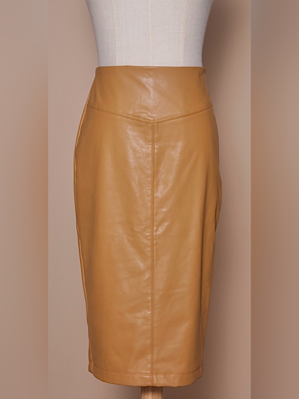 Express XS Camel Faux Leather Stretch Pencil Skirt - Picture 2 of 5